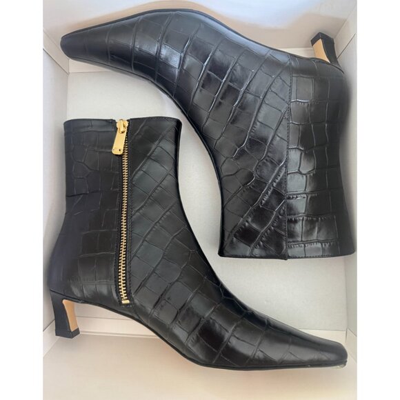 MICHAEL Michael Kors Cosmo Croc Embossed Kitten Booties Black 6.5 MSRP $175 - Picture 1 of 3